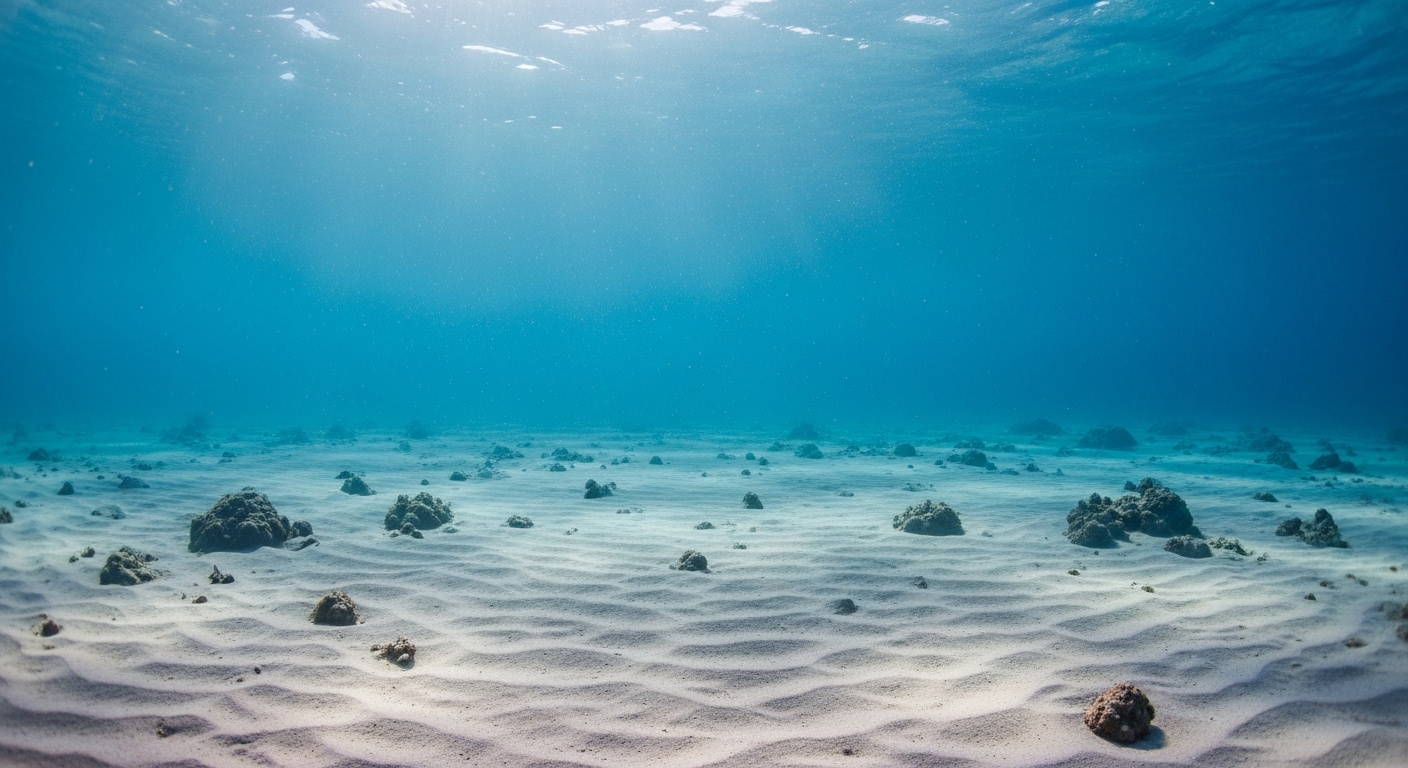 Buceador realizando chequeo de lastre en fondo arenoso